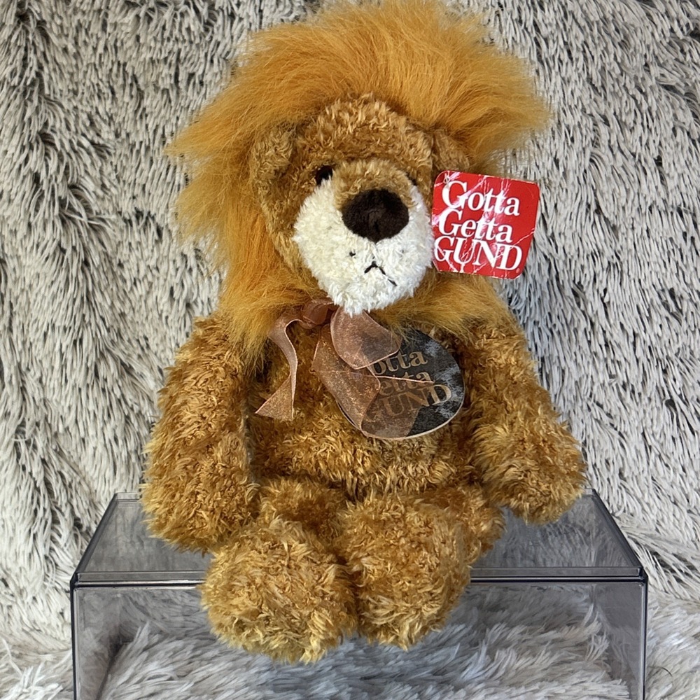 Gotta Getta GUND‎ "Pounce Delion" Lion Plush Animal with Bow/Tags 16" Tall Brown